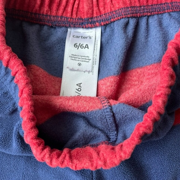 🌼 5/$25 Carter’s Kids Fleece Pajama Pants Size 6 Red Navy Striped Pull-On Lounge - Picture 3 of 9